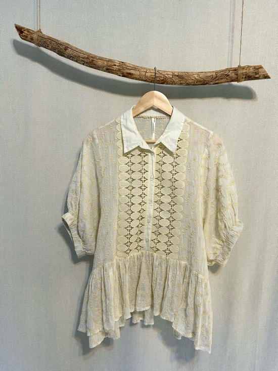 Anthropologie Tops - Anthropologie Cream Embroidered Peplum Blouse - Boho Prairie Top